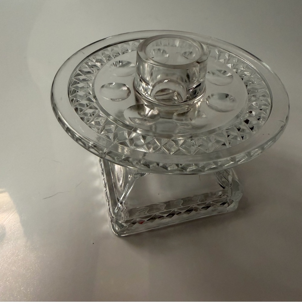 One Vintage Clear pressed Glass Pedestal Candle Holder